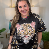 Women's leopard motif tee with pearl and diamond embellishments