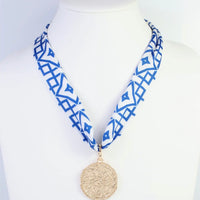 Caroline Hill | Langston Geometric Skinny Scarf-Blue/White