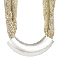 Brown mesh necklace with silver accent tube bead