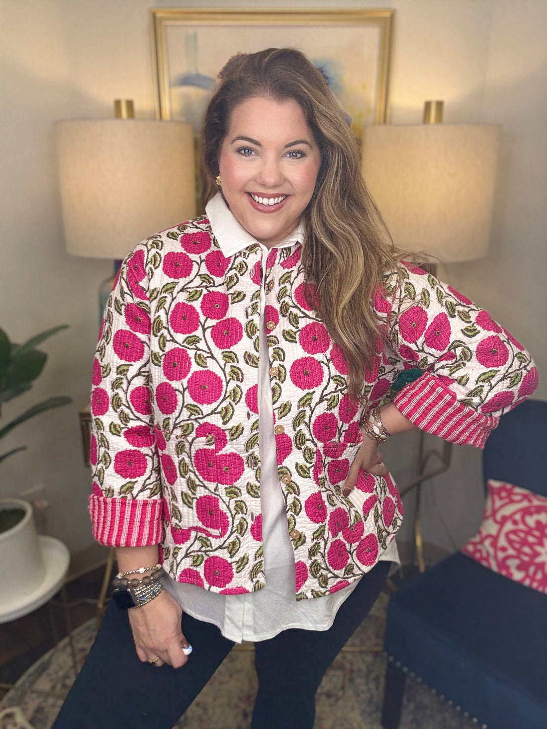 Quilted Jacket-Pink Floral