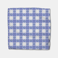 Blue and white checkered dish cloh with flower pattern