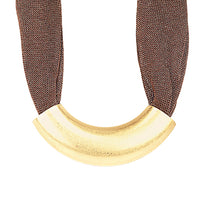 Brown mesh necklace with gold curved accent bead