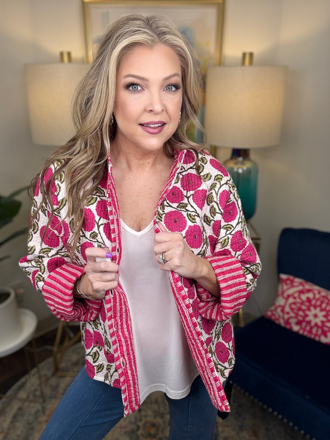 Quilted Jacket-Pink Floral