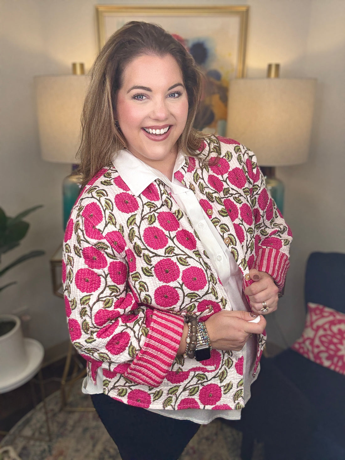 Quilted Jacket-Pink Floral