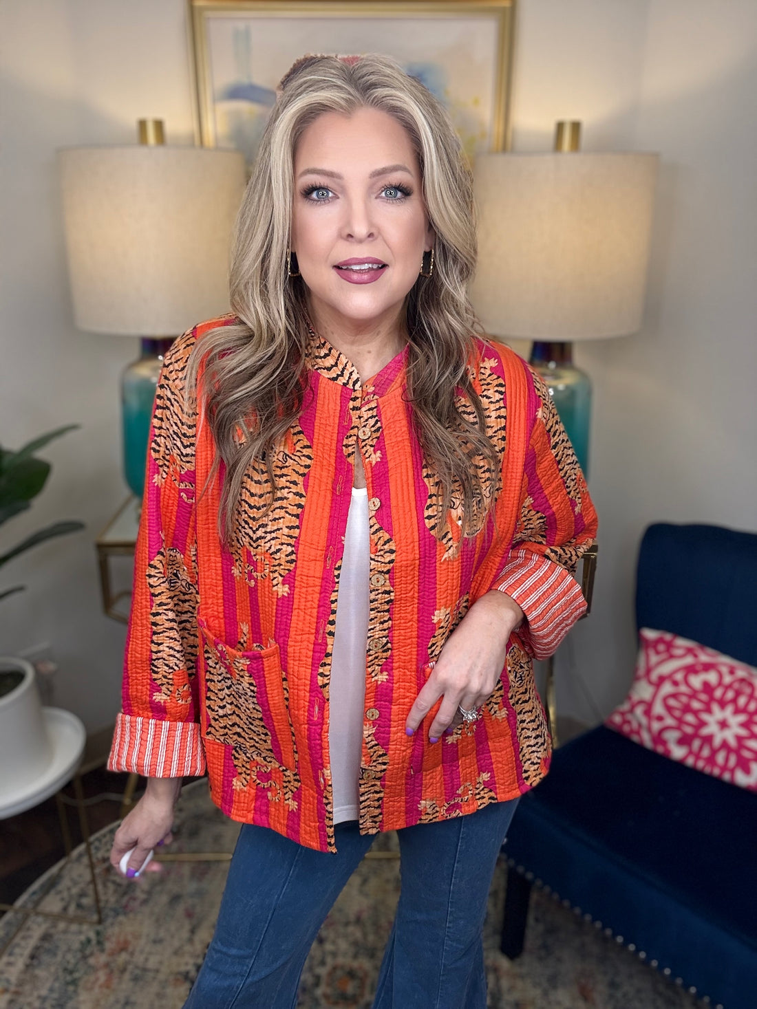 Quilted Jacket-Pink Tiger