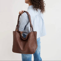 The Sak | Los Feliz Medium Tote Woven-Mahogany Cognac Woven