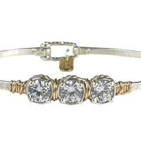 Sterling Silver Filled bracelet with Sterling Silver Setting, 3 circular CZ stones, 14K Gold Filled wire wrap