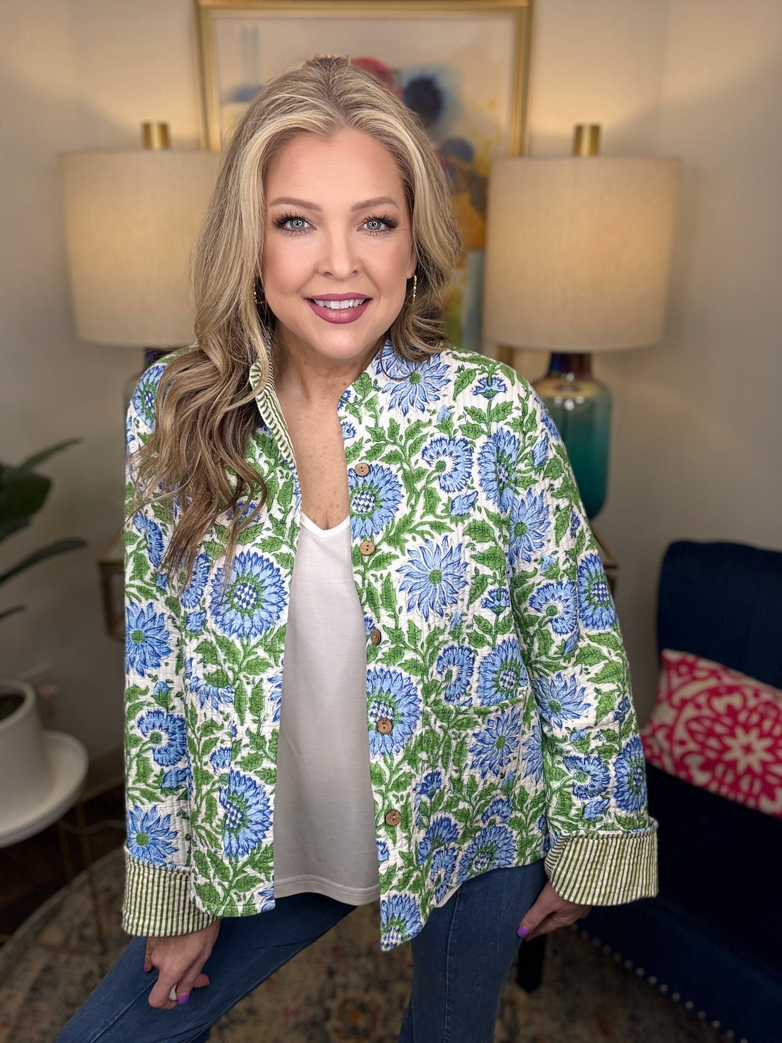 Quilted Jacket-Blue Floral