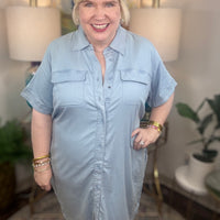 Universal Standard | Perfect Tencel Chambray Short Sleeve Shirtdress - Morning Blue