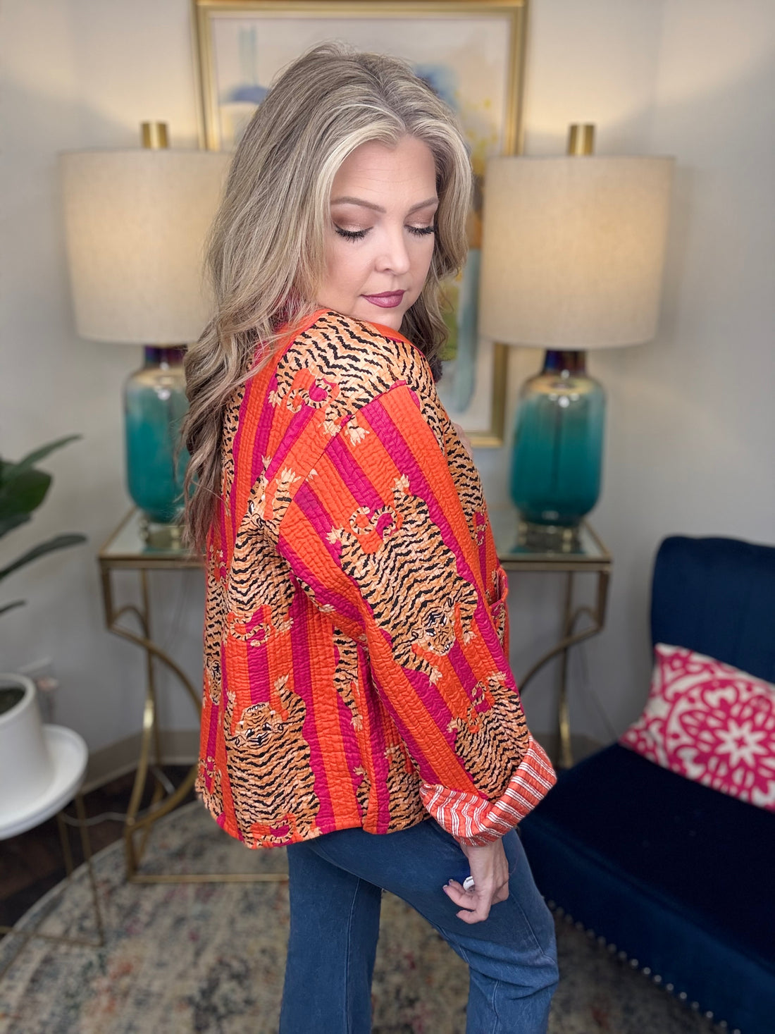 Quilted Jacket-Pink Tiger