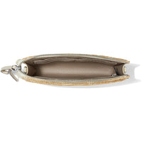 Close-up of a beige pouch with a zipper on a white background