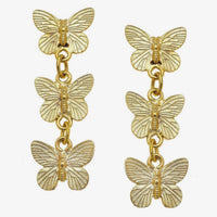 Susan Shaw Hannah triple gold butterfly drop earrings