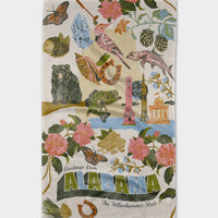 Decorative towel with Alabama-themed design featuring animals, flowers, and landmarks.