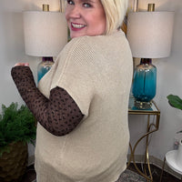 Women's cream short-sleeve sweater with cap sleeves