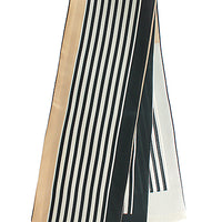 Black and white striped twilly scarf with a single bold gold stripe
