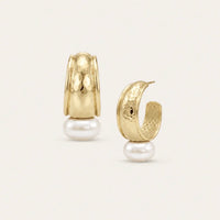 Natalie Wood | Midnight Tide Huggie Earrings-Gold/Pearl