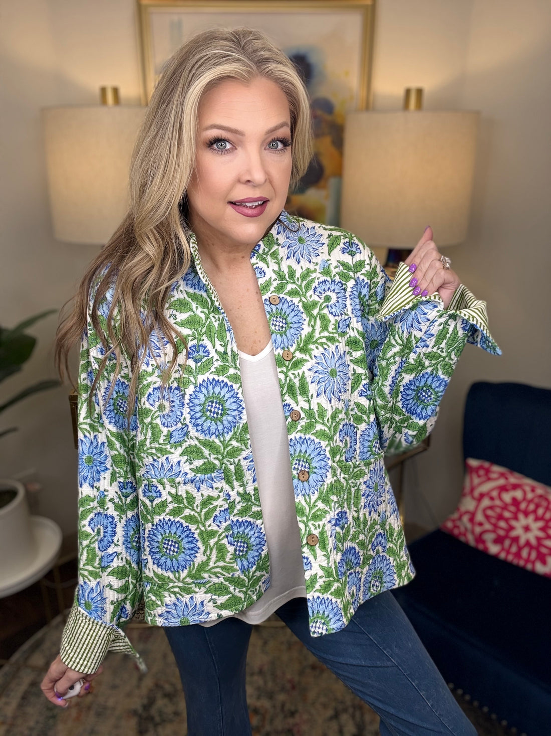 Quilted Jacket-Blue Floral