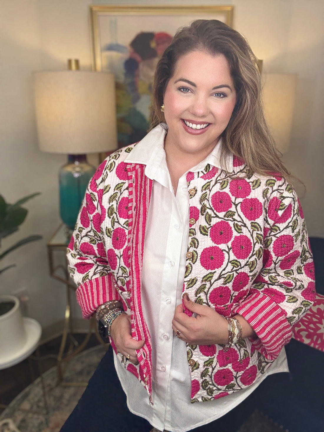 Quilted Jacket-Pink Floral