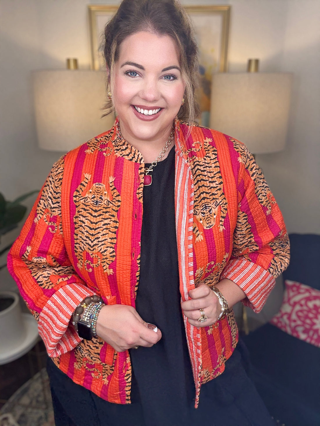 Quilted Jacket-Pink Tiger