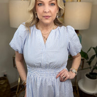 Mary Square Tracey Dress-Blue/White