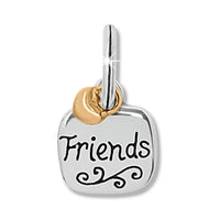 Silver charm with 'Friends' text and gold accent on a white background
