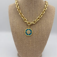 Crystal compass style charm with carabiner clasp