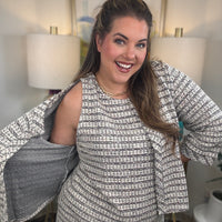 Women's black and white tweed-inspired two-piece set
