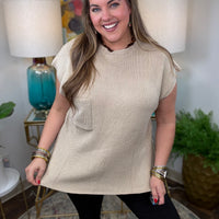 Women's cream short-sleeve sweater with cap sleeves