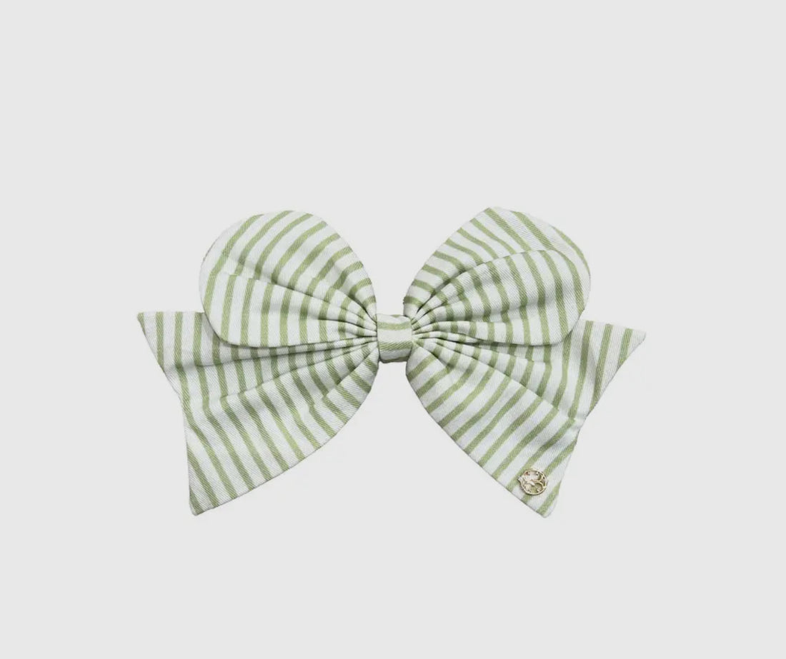 Mary Square Magnetic Fabric Bow-Green Stripe