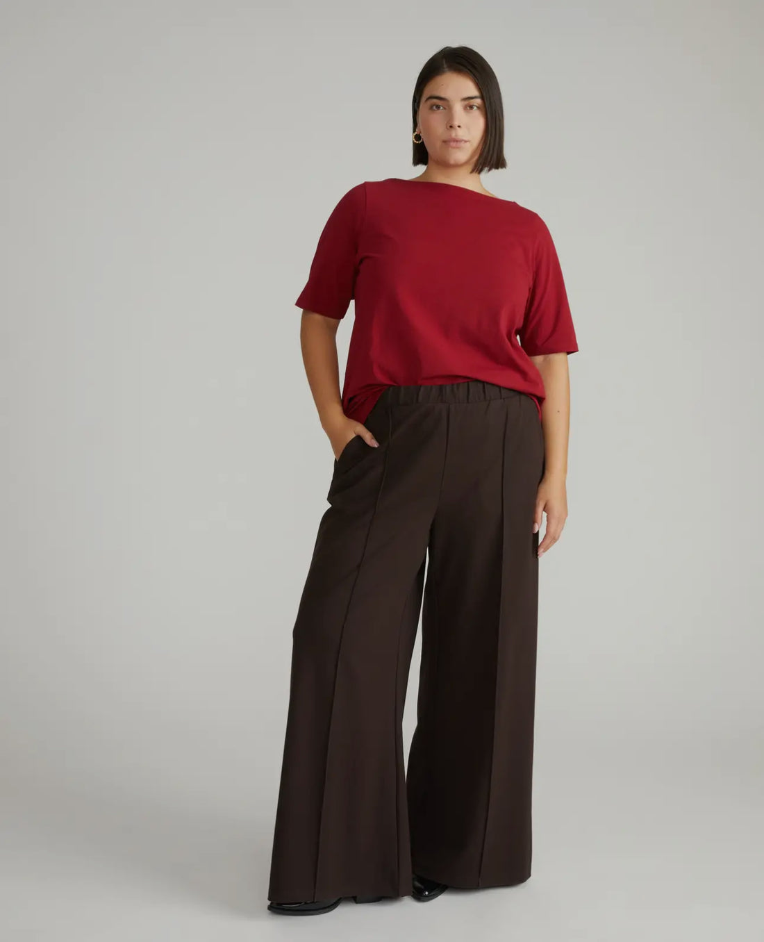 Pam Pintuck Wide Leg Ponte Pants-Espresso