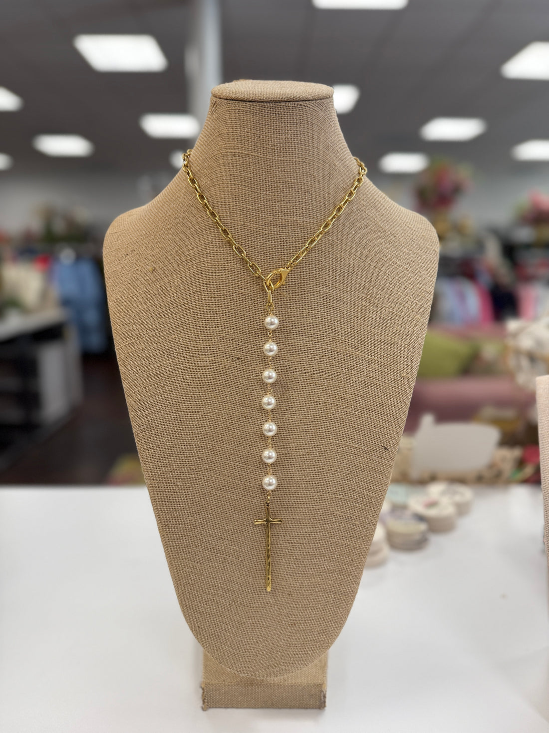Cross My Heart Necklace-Pearl