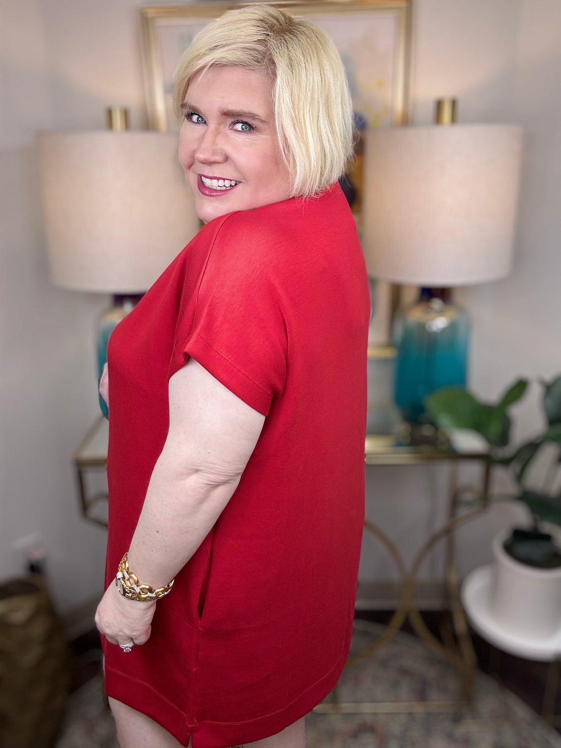 Strike It Rich Curvy Dress-Red - The Shoppes at Coldwater
