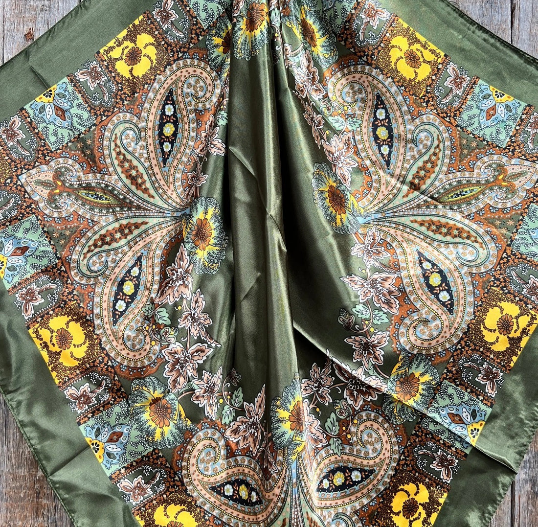 Olive Tone Paisley Wild Rag Scarf