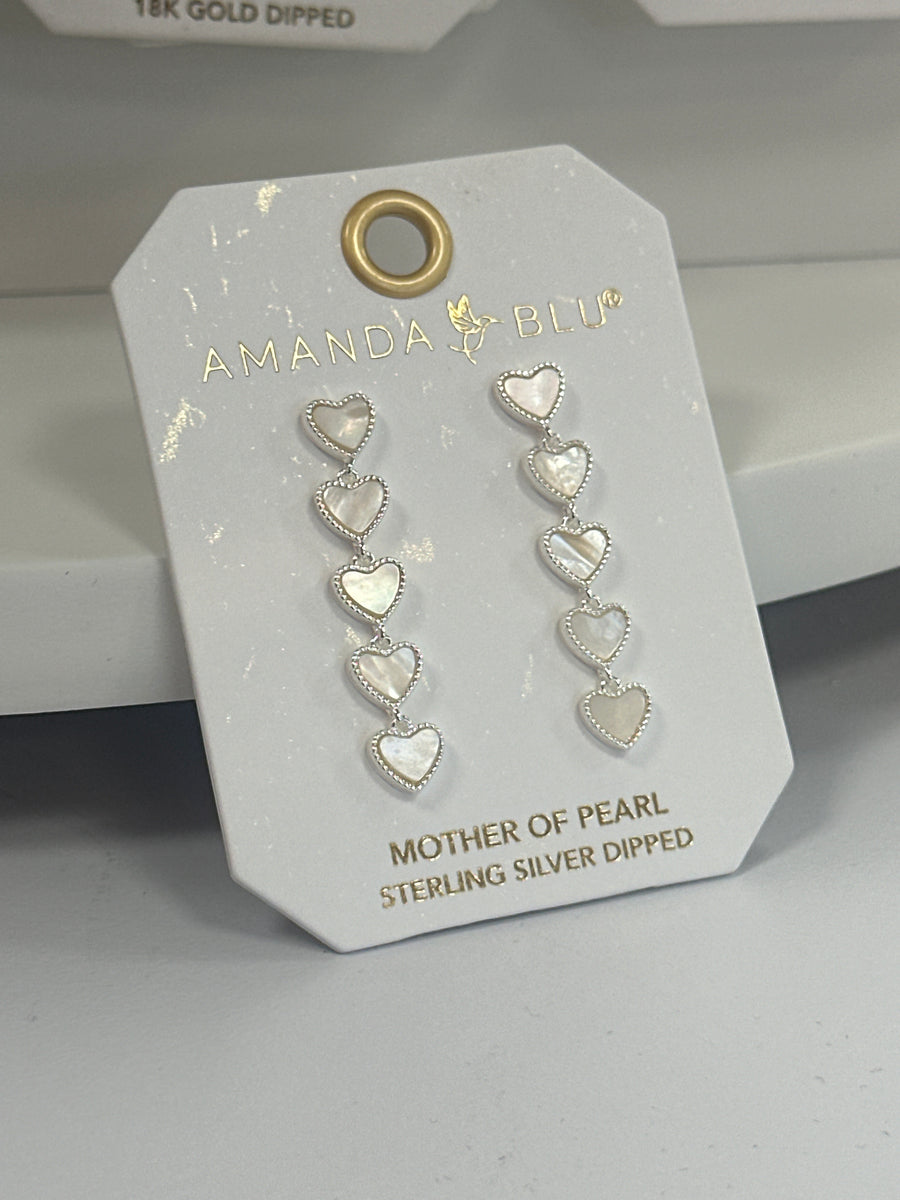 Silver Mother of Pearl Five Heart Drop Earrings