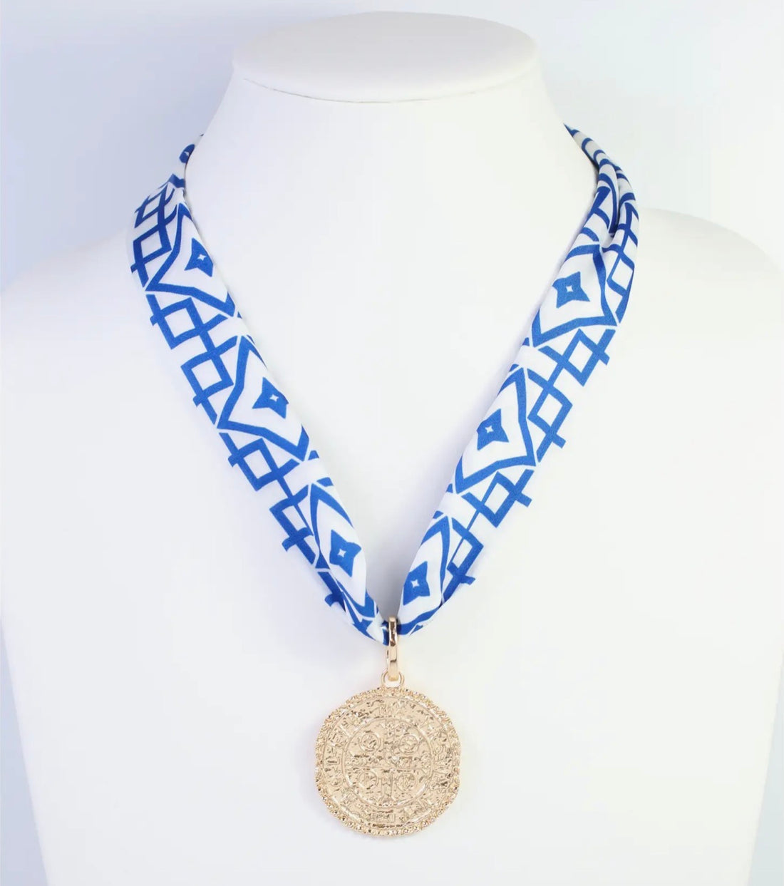 Caroline Hill | Langston Geometric Skinny Scarf-Blue/White