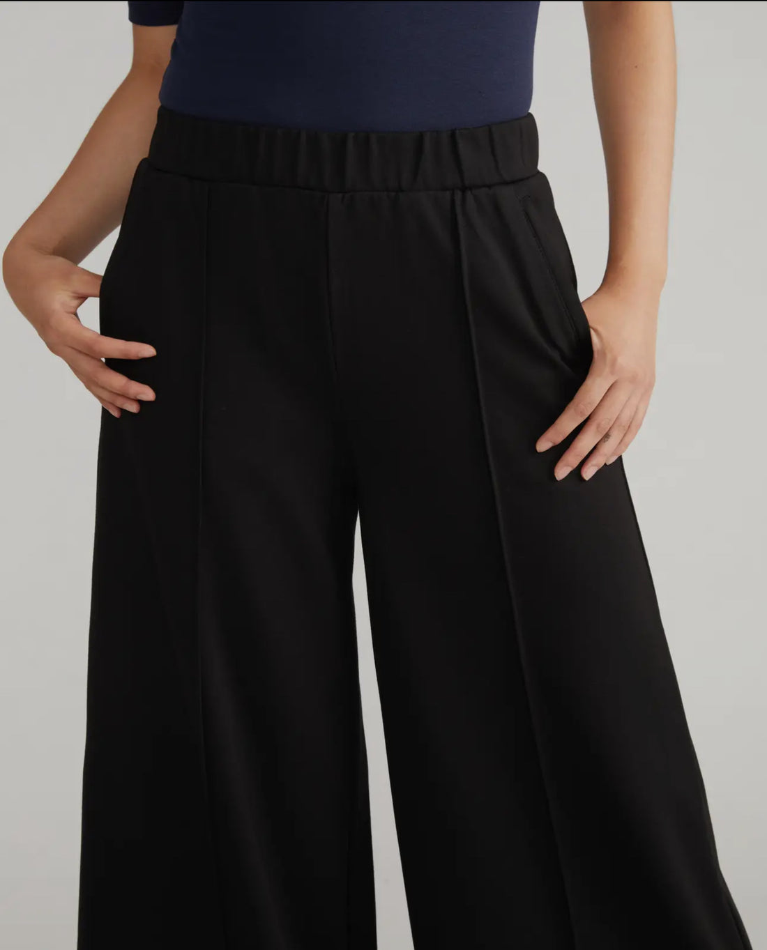 Pam Pintuck Wide Leg Ponte Pants-Black