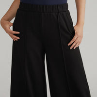 Pam Pintuck Wide Leg Ponte Pants-Black