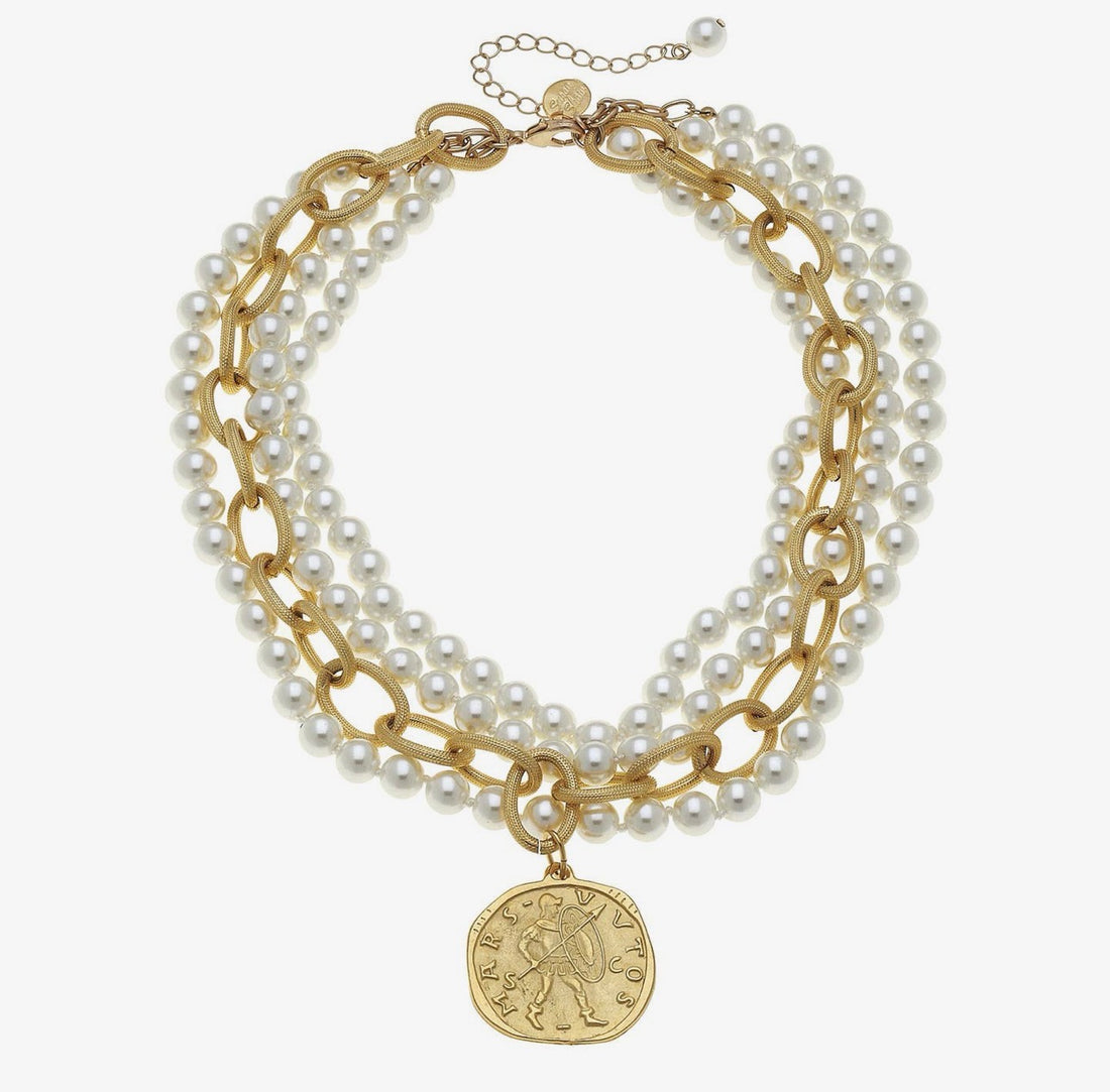 Susan Shaw | Multi Strand Gold Coin and Pearl Necklace