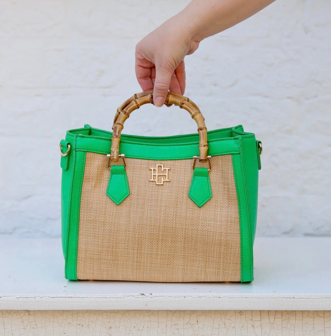 Caroline Hill | Kennedy Tote-Natural Kelly Green