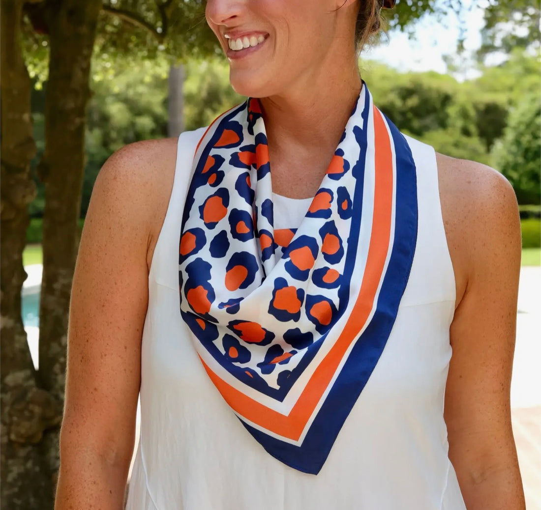 Caroline Hill | Meredith Spotted Scarf-Navy/Orange
