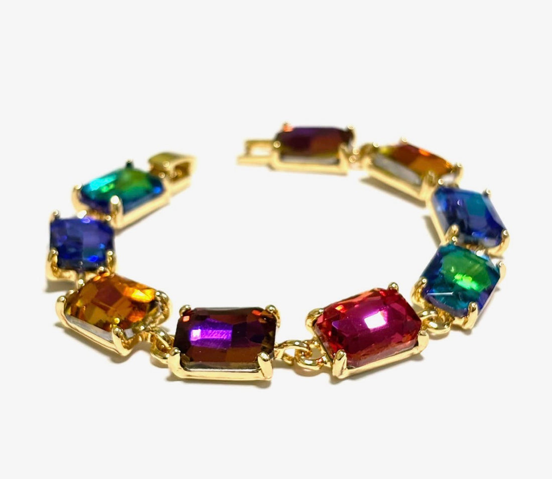 Emerald Cut Linked Bracelet-7 Colors!