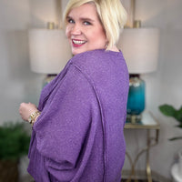 women's oversized relaxed sweater knit top in Heather Plum