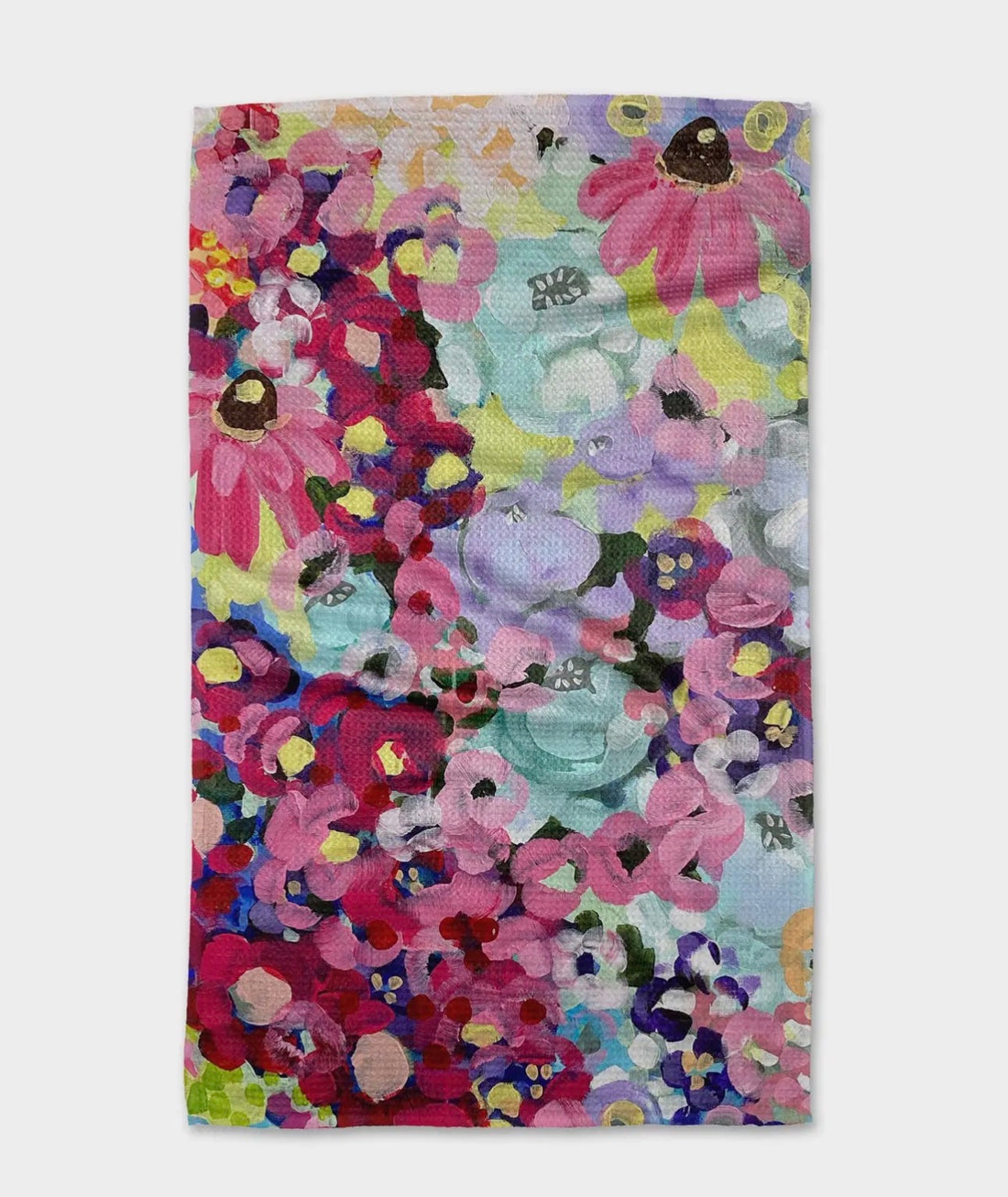 Colorful floral tea towel with various flowers