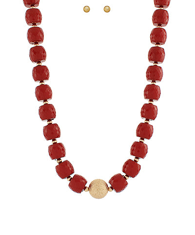 Red Faceted Beaded Necklace - The Shoppes at Coldwater