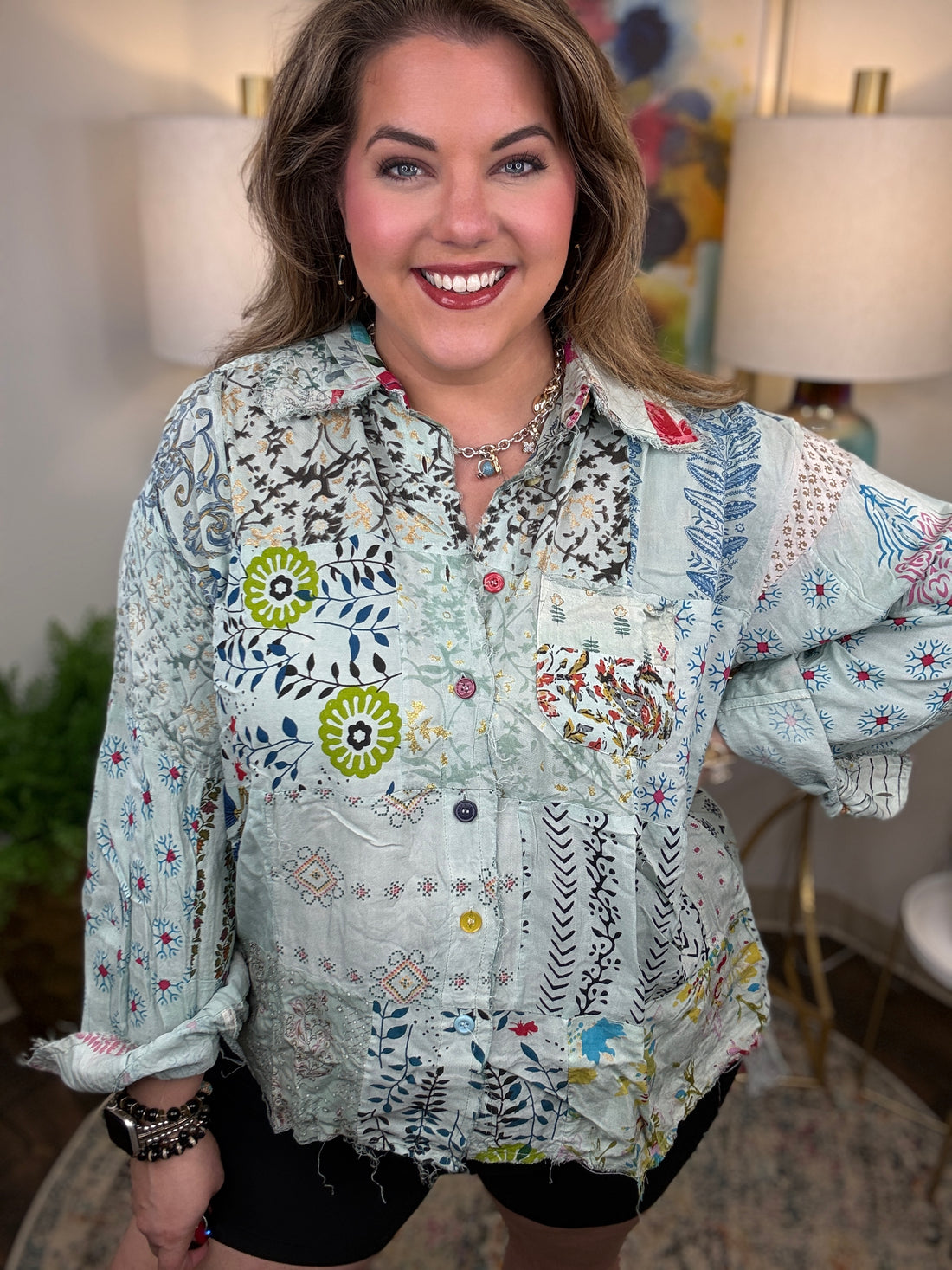 Jaded Gypsy | Patchwork Sunrise Top-Sky