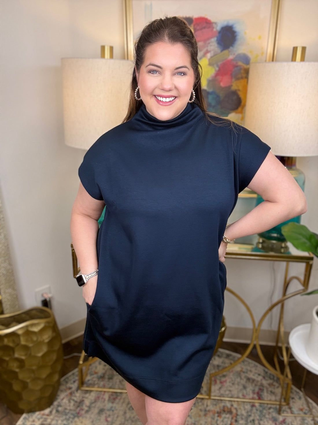 Strike It Rich Curvy Dress-Navy