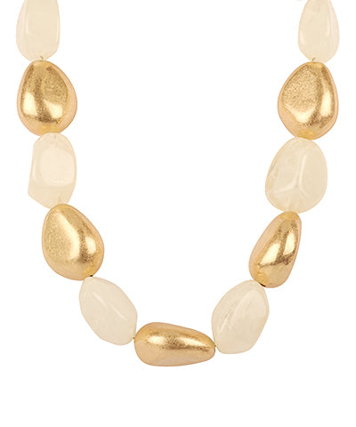 Large Beaded Necklace-Cream & Gold