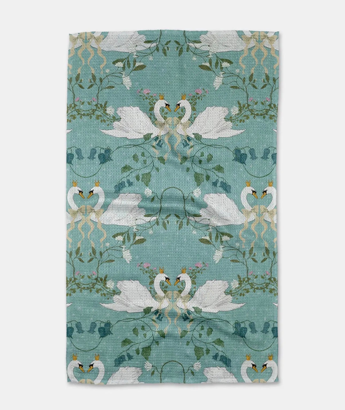 Teal tea towel with white swan design