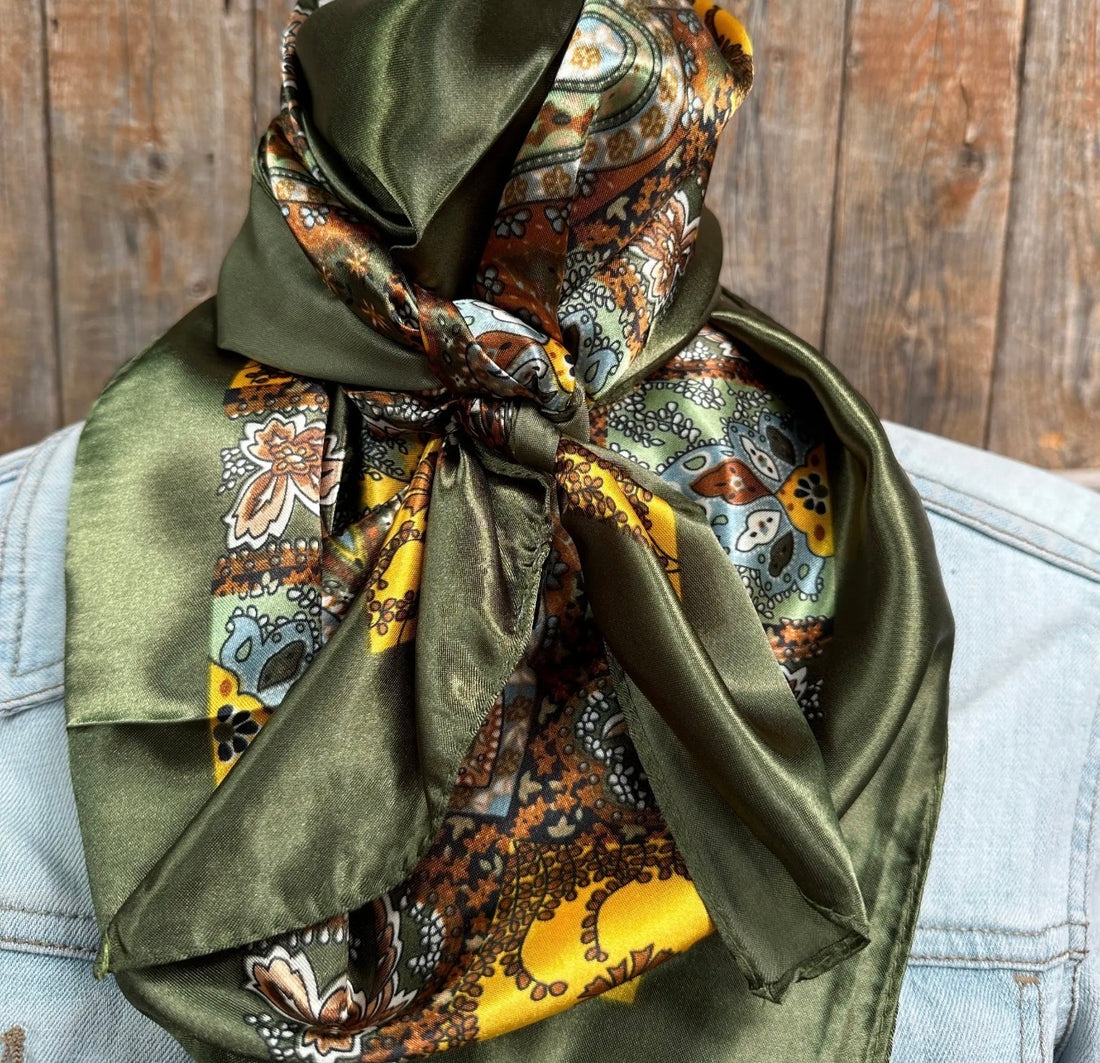 Olive Tone Paisley Wild Rag Scarf