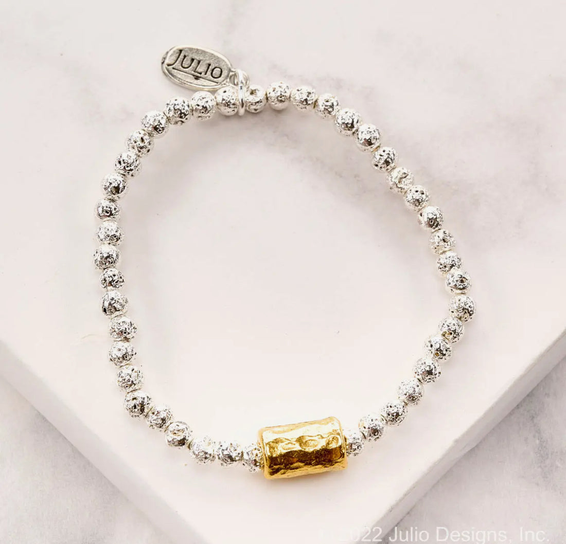 Julio Designs | Bago Hammered Stretch Bracelet-Silver